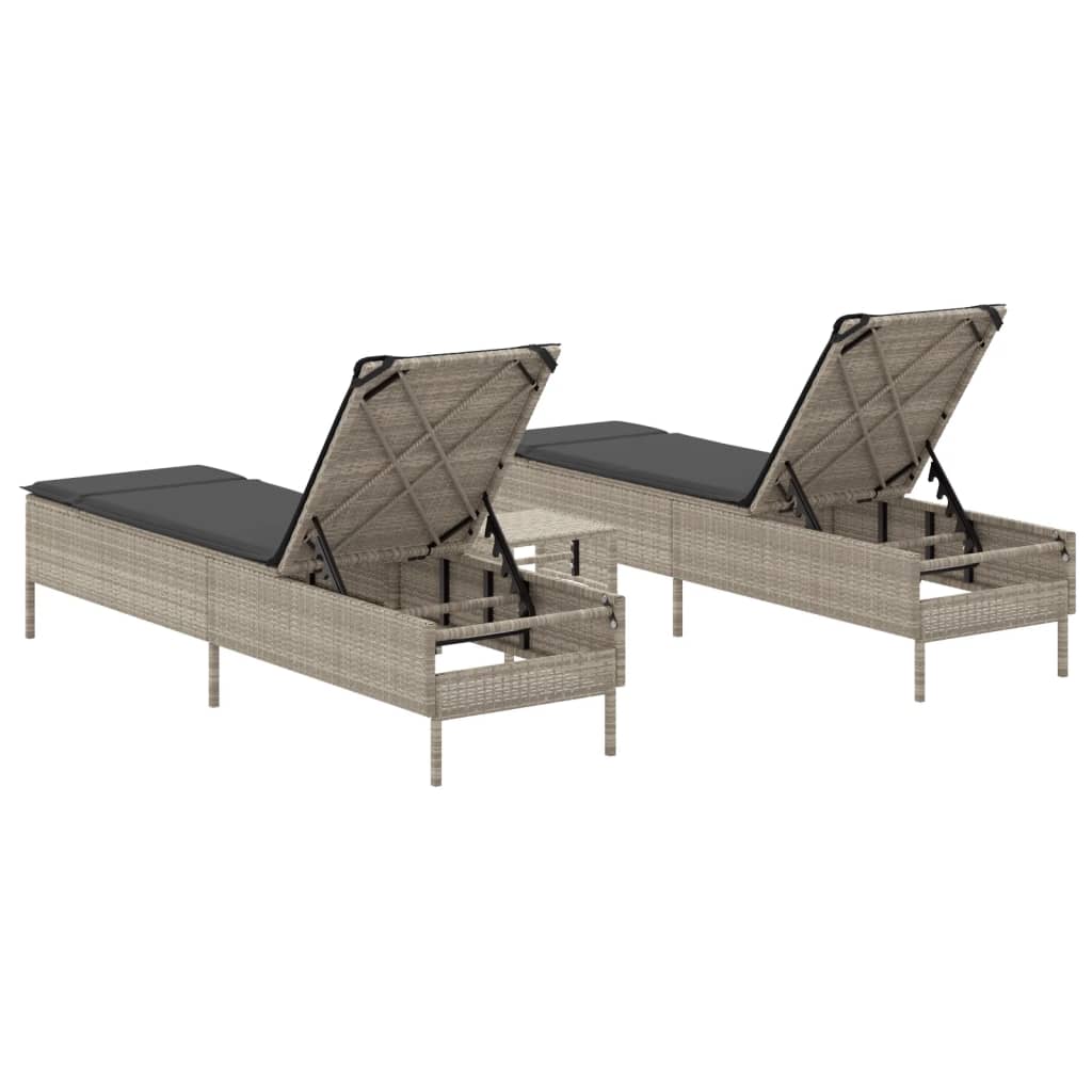3-delige Ligbeddenset met kussens poly rattan lichtgrijs is nu te koop bij PeponiXL, paradijselijk wonen!