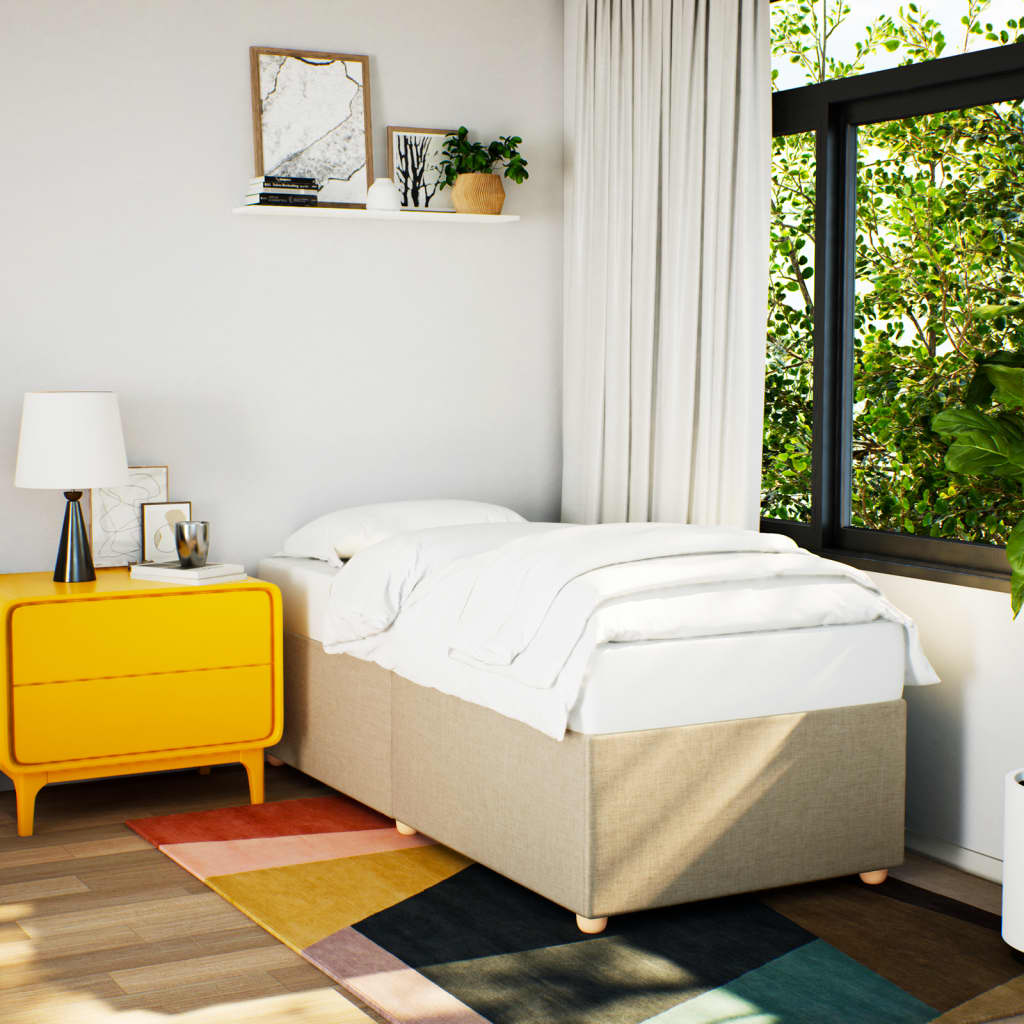 Bedframe zonder matras 100x200 cm stof crèmekleurig is nu te koop bij PeponiXL, paradijselijk wonen!
