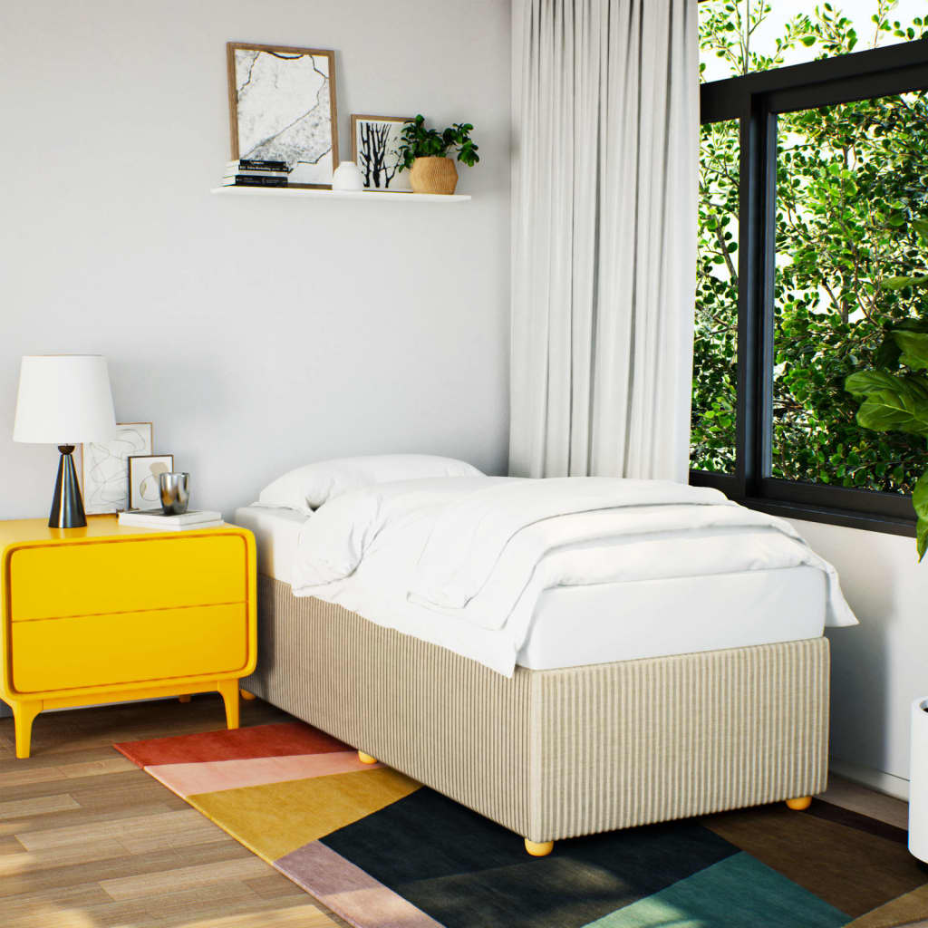 Bedframe zonder matras 90x190 cm stof crèmekleurig is nu te koop bij PeponiXL, paradijselijk wonen!
