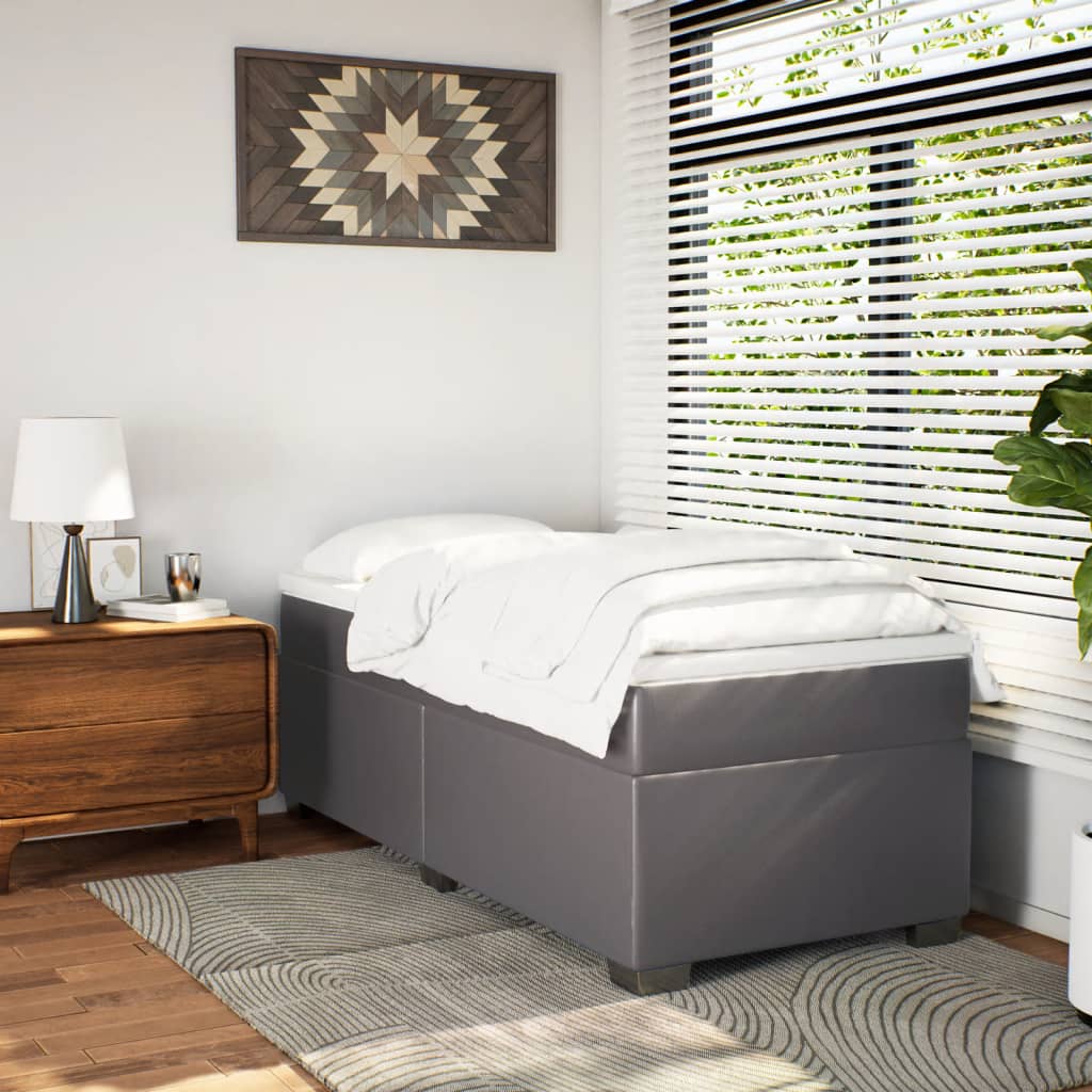 Boxspring met matras kunstleer grijs 90x190 cm is nu te koop bij PeponiXL, paradijselijk wonen!