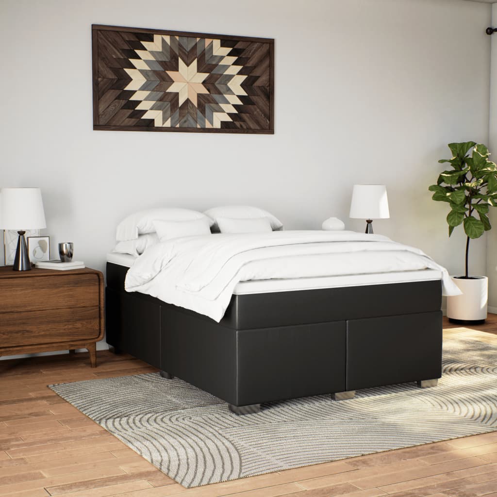 Boxspring met matras kunstleer zwart 140x200 cm is nu te koop bij PeponiXL, paradijselijk wonen!