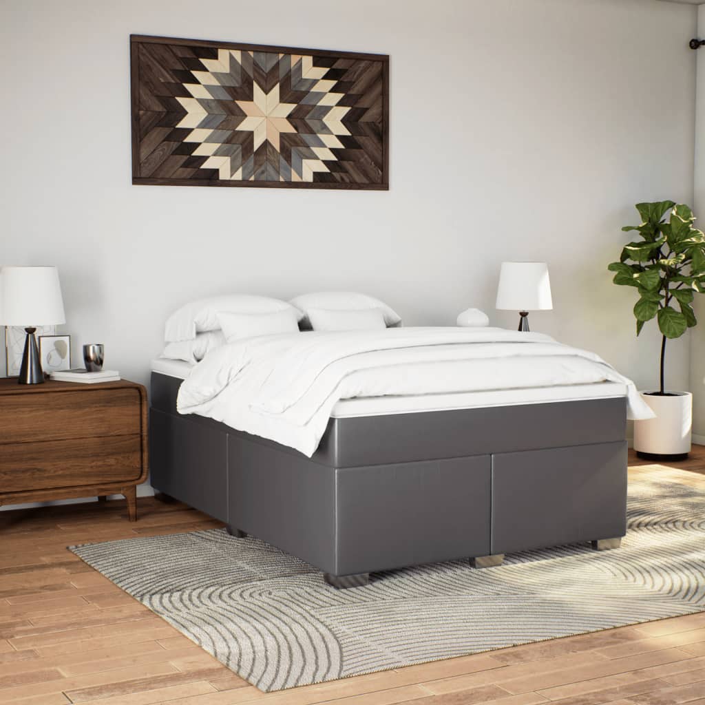 Boxspring met matras kunstleer grijs 160x200 cm is nu te koop bij PeponiXL, paradijselijk wonen!