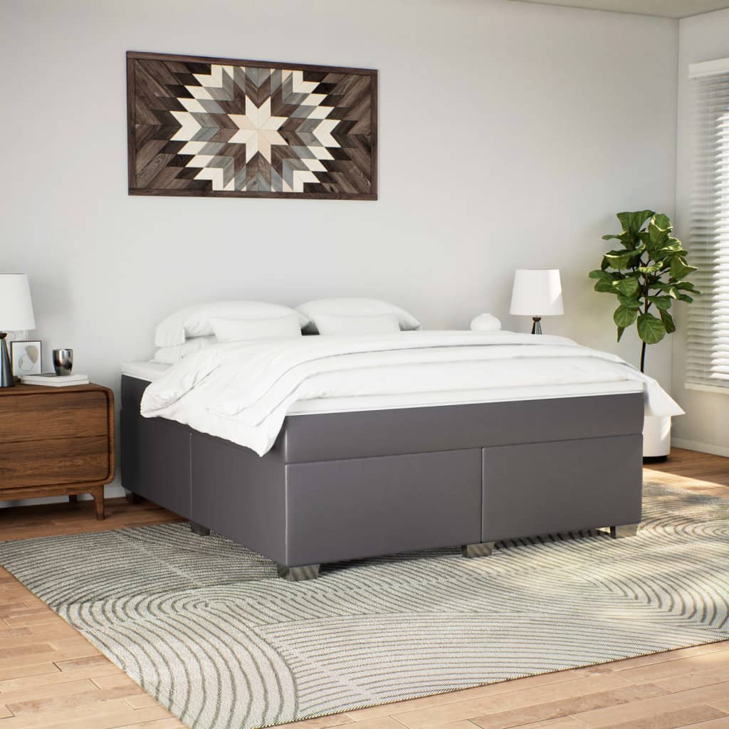 Boxspring met matras kunstleer grijs 180x200 cm is nu te koop bij PeponiXL, paradijselijk wonen!
