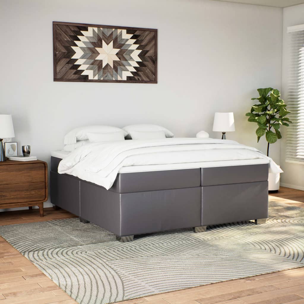 Boxspring met matras kunstleer grijs 200x200 cm is nu te koop bij PeponiXL, paradijselijk wonen!