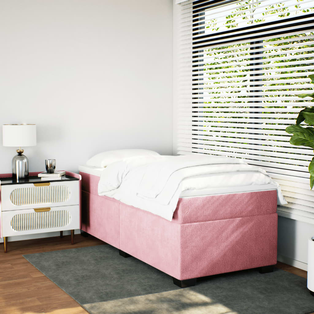 Boxspring met matras fluweel roze 90x190 cm is nu te koop bij PeponiXL, paradijselijk wonen!