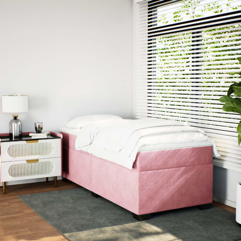 Boxspring met matras fluweel roze 90x200 cm is nu te koop bij PeponiXL, paradijselijk wonen!