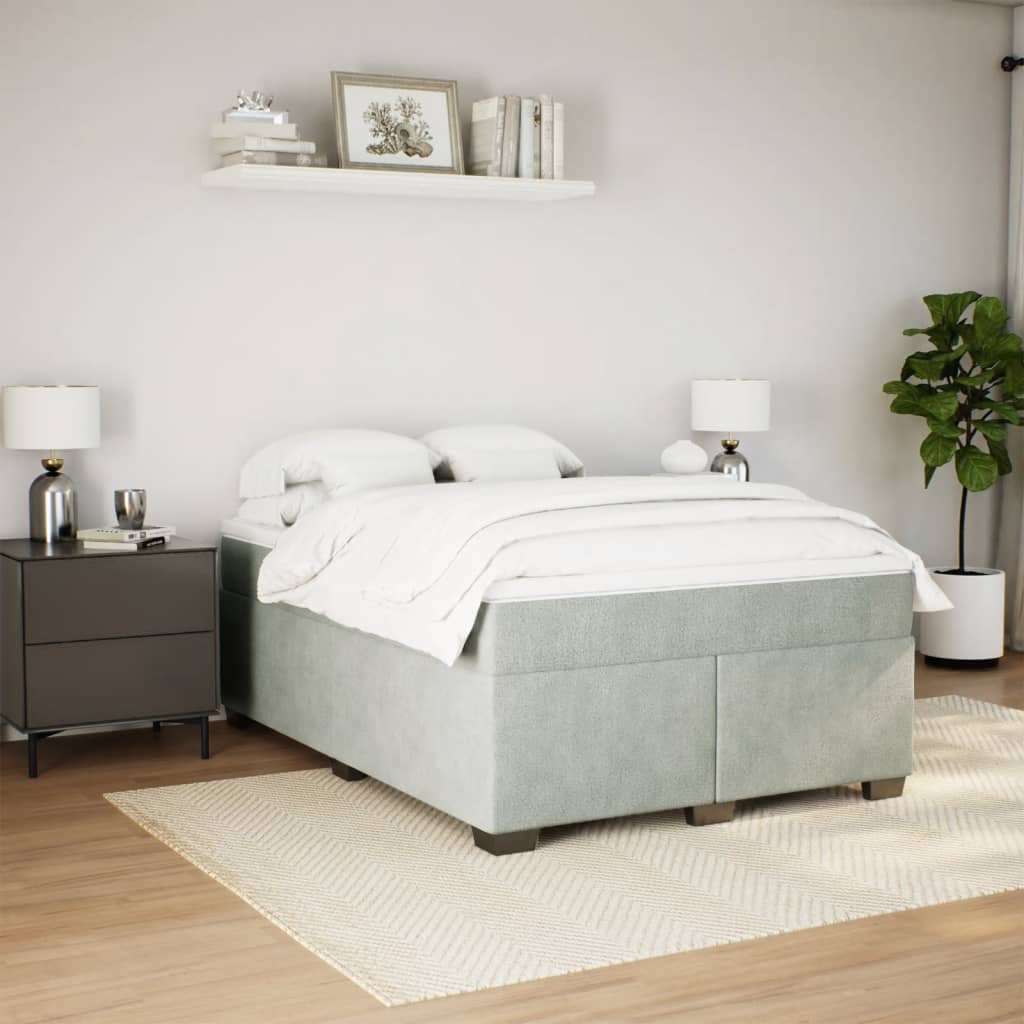 Boxspring met matras fluweel lichtgrijs 140x190 cm is nu te koop bij PeponiXL, paradijselijk wonen!