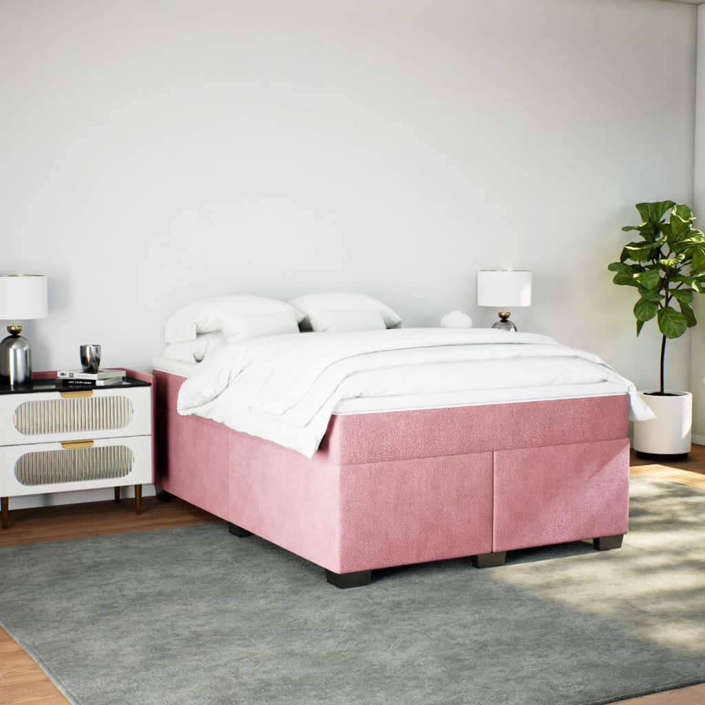 Boxspring met matras fluweel roze 140x190 cm is nu te koop bij PeponiXL, paradijselijk wonen!