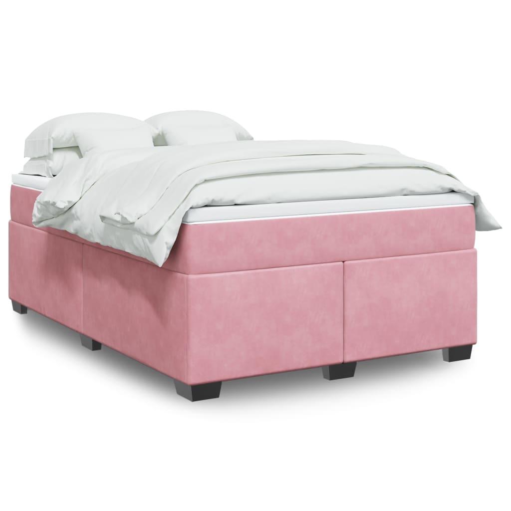 Boxspring met matras fluweel roze 140x190 cm is nu te koop bij PeponiXL, paradijselijk wonen!