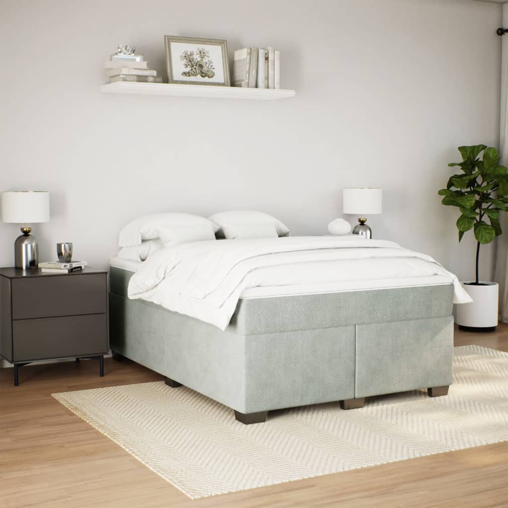 Boxspring met matras fluweel lichtgrijs 160x200 cm is nu te koop bij PeponiXL, paradijselijk wonen!