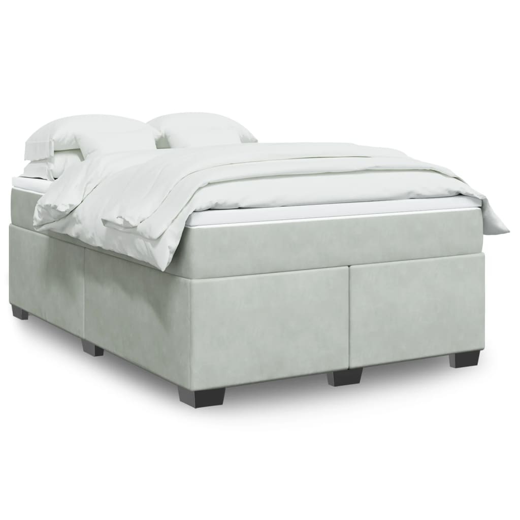 Boxspring met matras fluweel lichtgrijs 160x200 cm is nu te koop bij PeponiXL, paradijselijk wonen!