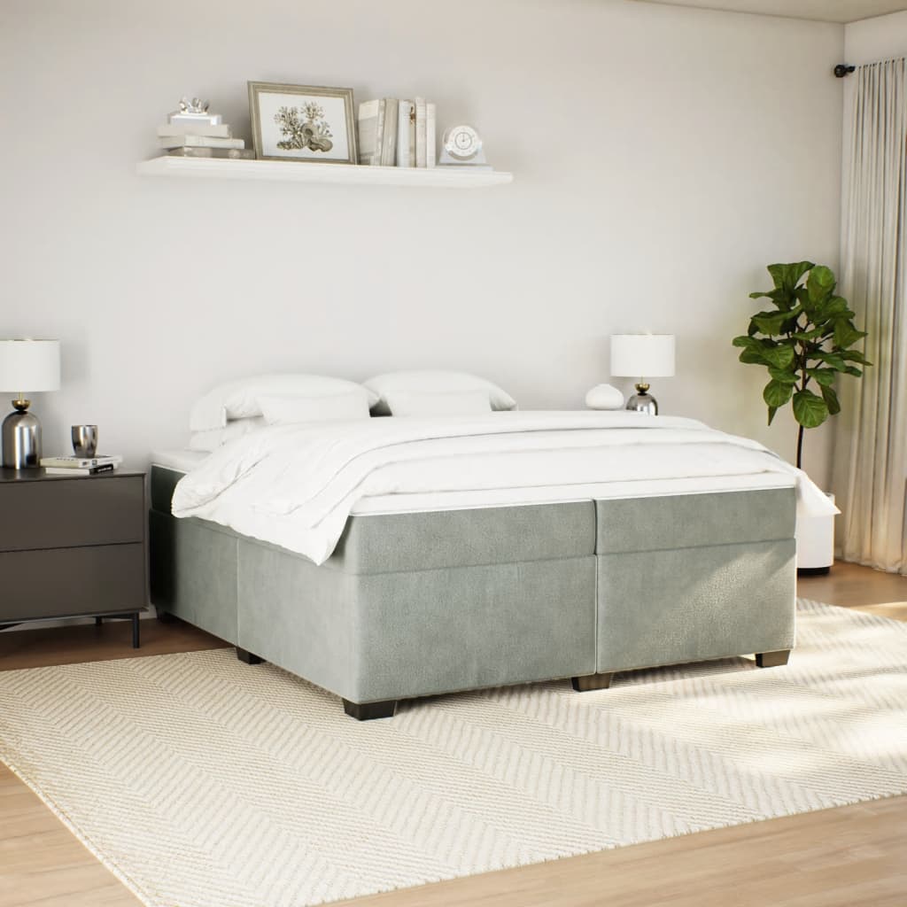 Boxspring met matras fluweel lichtgrijs 200x200 cm is nu te koop bij PeponiXL, paradijselijk wonen!