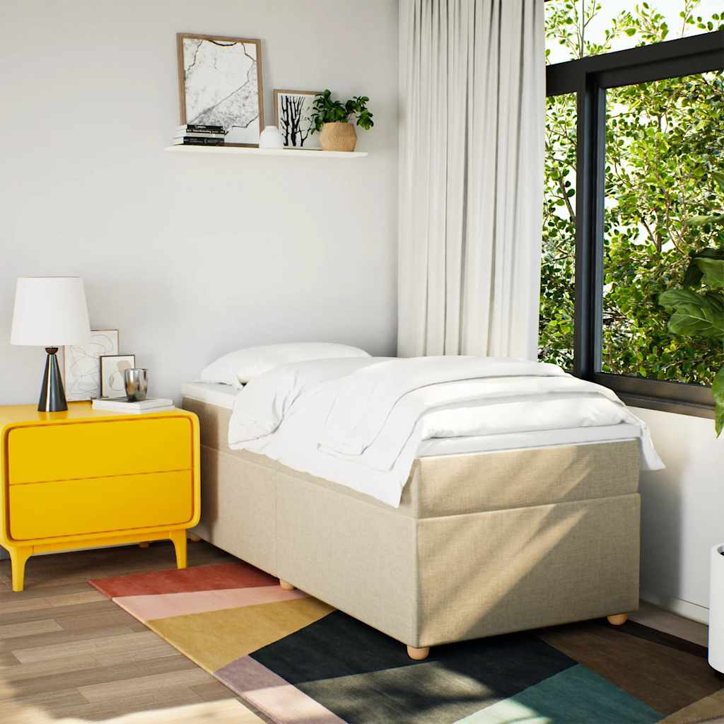 Boxspring met matras stof crèmekleurig 100x200 cm is nu te koop bij PeponiXL, paradijselijk wonen!