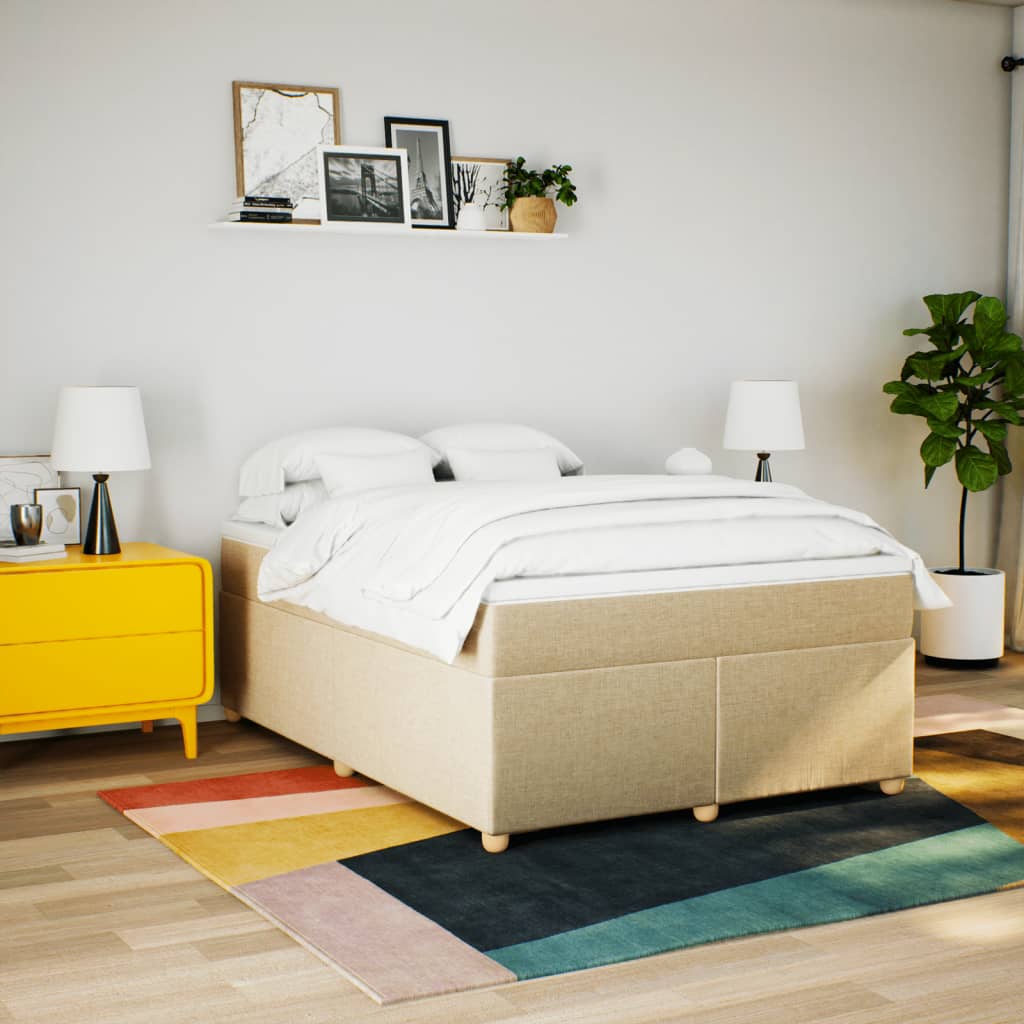 Boxspring met matras stof crèmekleurig 140x200 cm is nu te koop bij PeponiXL, paradijselijk wonen!