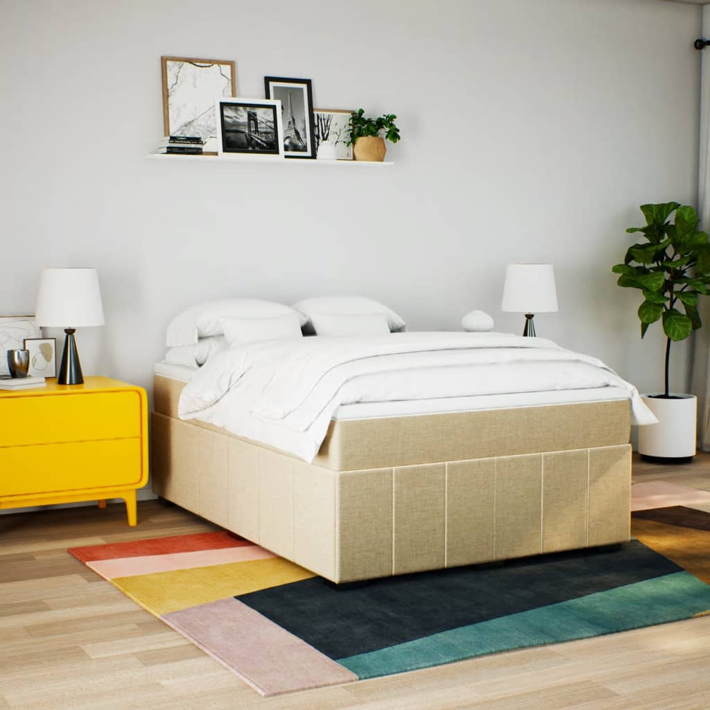 Boxspring met matras stof crèmekleurig 140x200 cm is nu te koop bij PeponiXL, paradijselijk wonen!