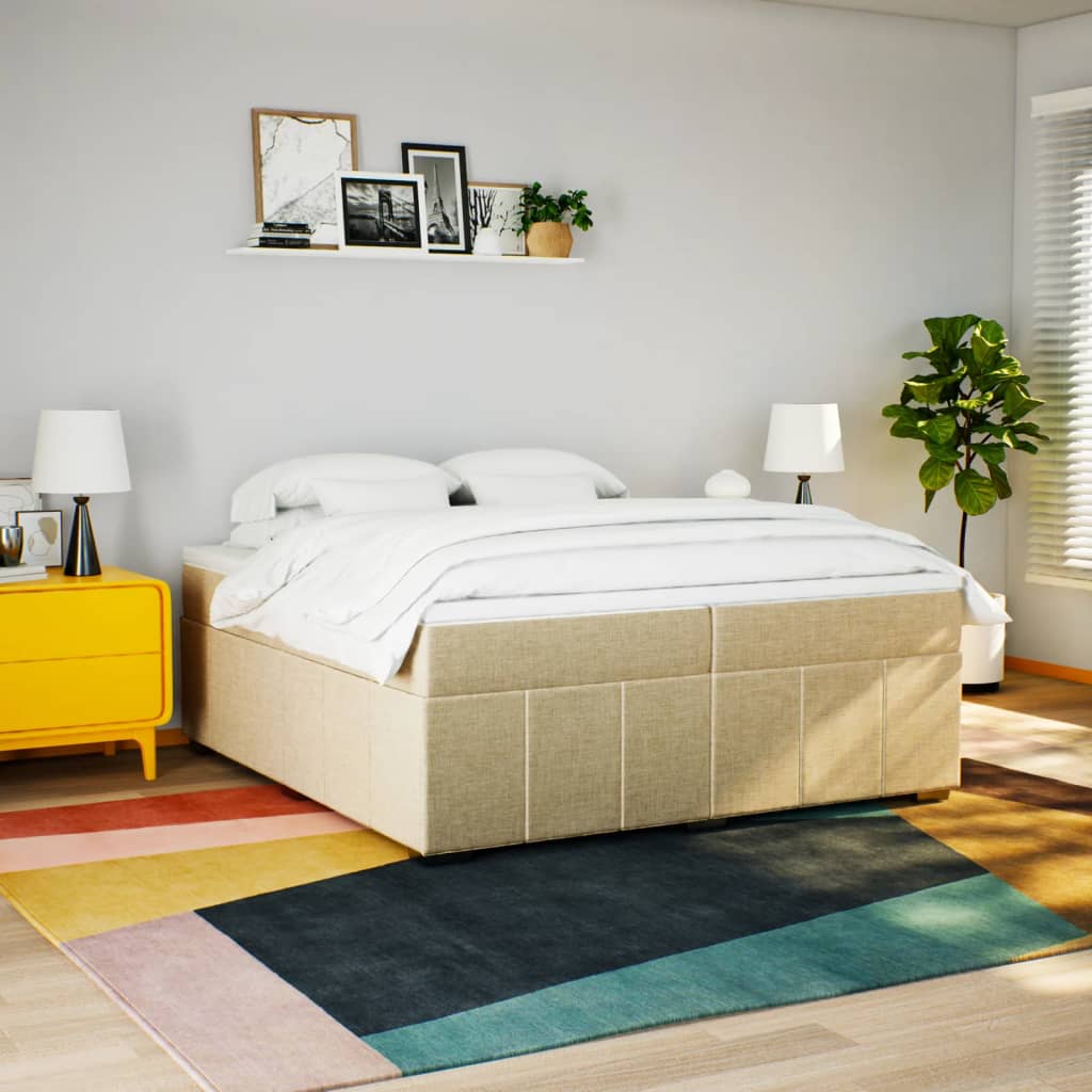 Boxspring met matras stof crèmekleurig 200x200 cm is nu te koop bij PeponiXL, paradijselijk wonen!