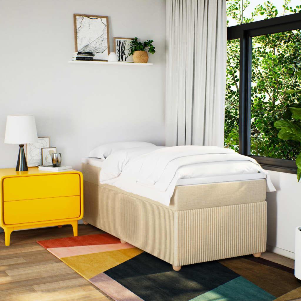 Boxspring met matras stof crèmekleurig 100x200 cm is nu te koop bij PeponiXL, paradijselijk wonen!