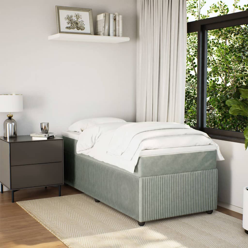 Boxspring met matras fluweel lichtgrijs 90x200 cm is nu te koop bij PeponiXL, paradijselijk wonen!