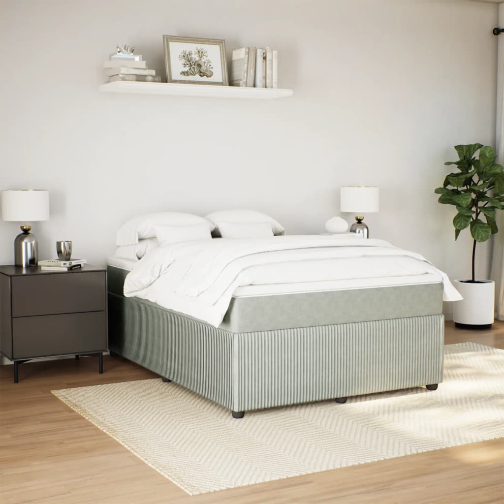 Boxspring met matras fluweel lichtgrijs 140x200 cm is nu te koop bij PeponiXL, paradijselijk wonen!