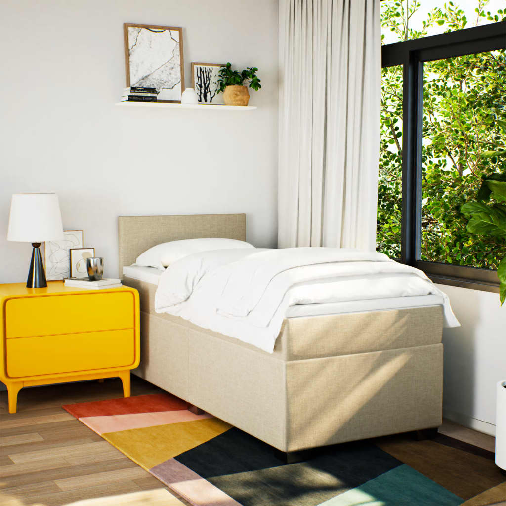 Boxspring met matras stof crèmekleurig 80x200 cm is nu te koop bij PeponiXL, paradijselijk wonen!
