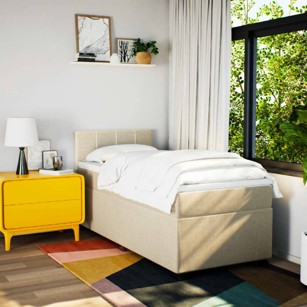 Boxspring met matras stof crèmekleurig 80x200 cm is nu te koop bij PeponiXL, paradijselijk wonen!