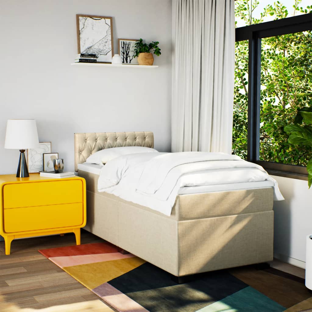 Boxspring met matras stof crèmekleurig 80x200 cm is nu te koop bij PeponiXL, paradijselijk wonen!