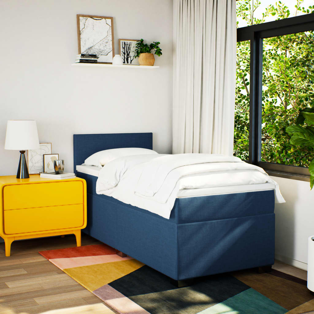 Boxspring met matras stof blauw 90x190 cm is nu te koop bij PeponiXL, paradijselijk wonen!