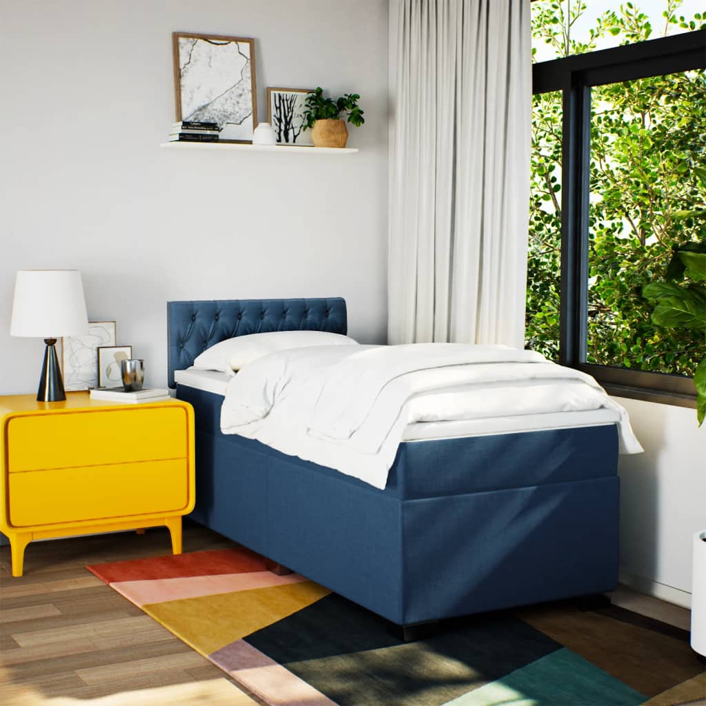 Boxspring met matras stof blauw 90x190 cm is nu te koop bij PeponiXL, paradijselijk wonen!