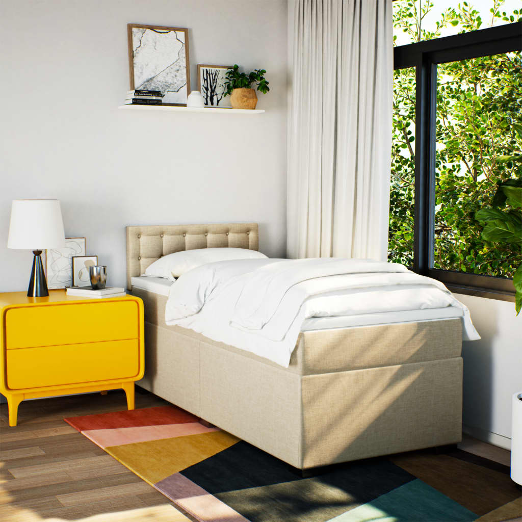Boxspring met matras stof crèmekleurig 100x200 cm is nu te koop bij PeponiXL, paradijselijk wonen!