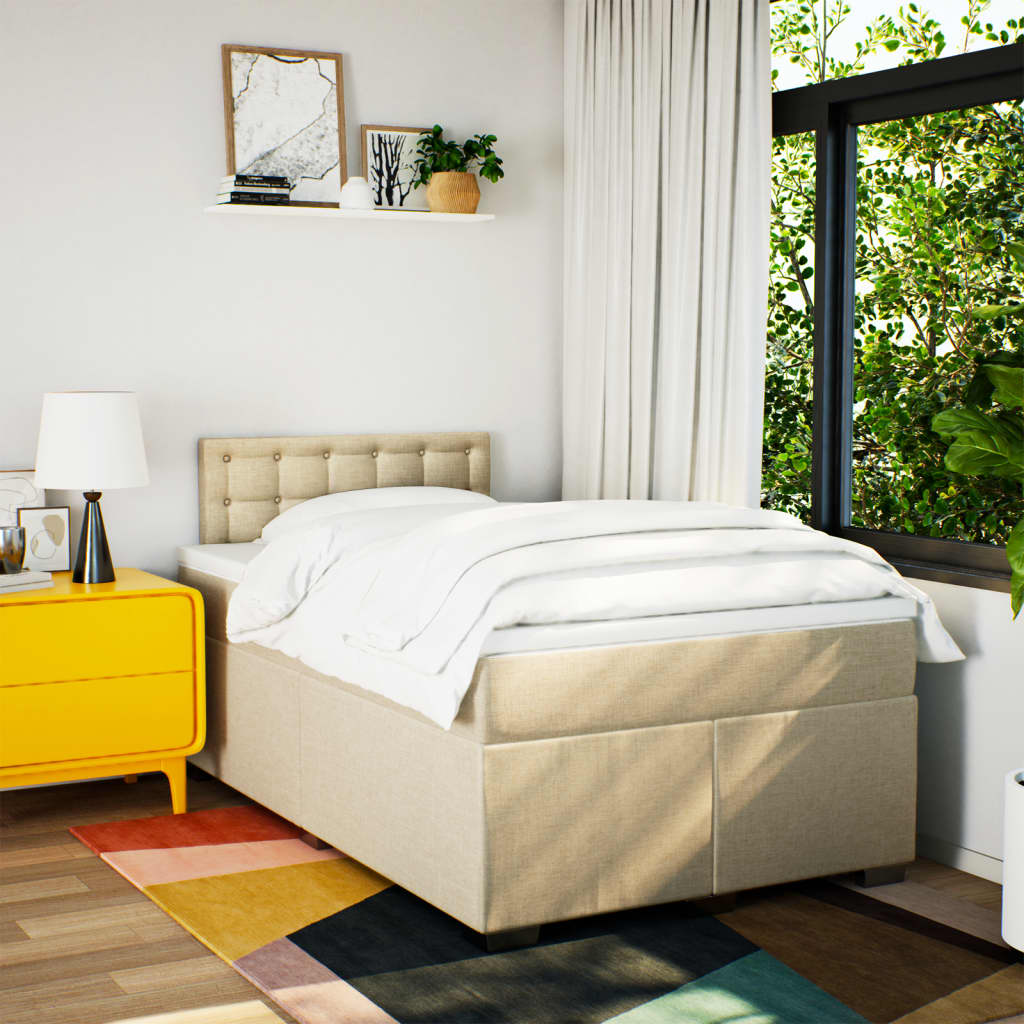 Boxspring met matras stof crèmekleurig 120x190 cm is nu te koop bij PeponiXL, paradijselijk wonen!