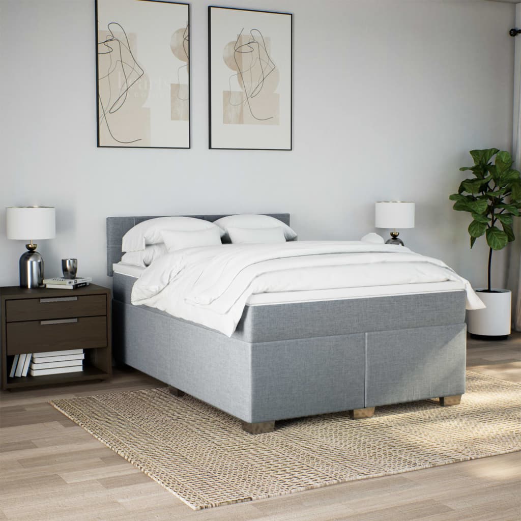 Boxspring met matras stof lichtgrijs 140x190 cm is nu te koop bij PeponiXL, paradijselijk wonen!