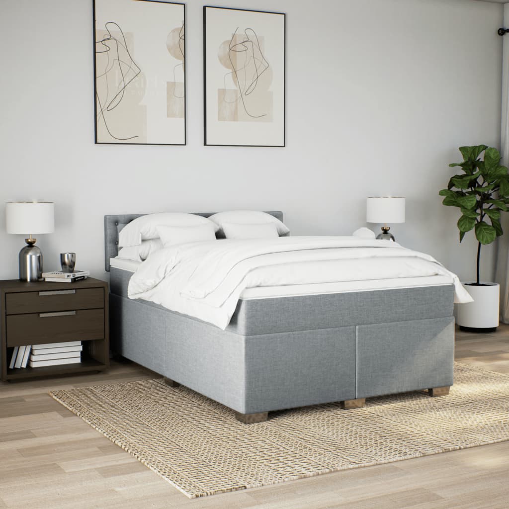 Boxspring met matras stof lichtgrijs 140x190 cm is nu te koop bij PeponiXL, paradijselijk wonen!