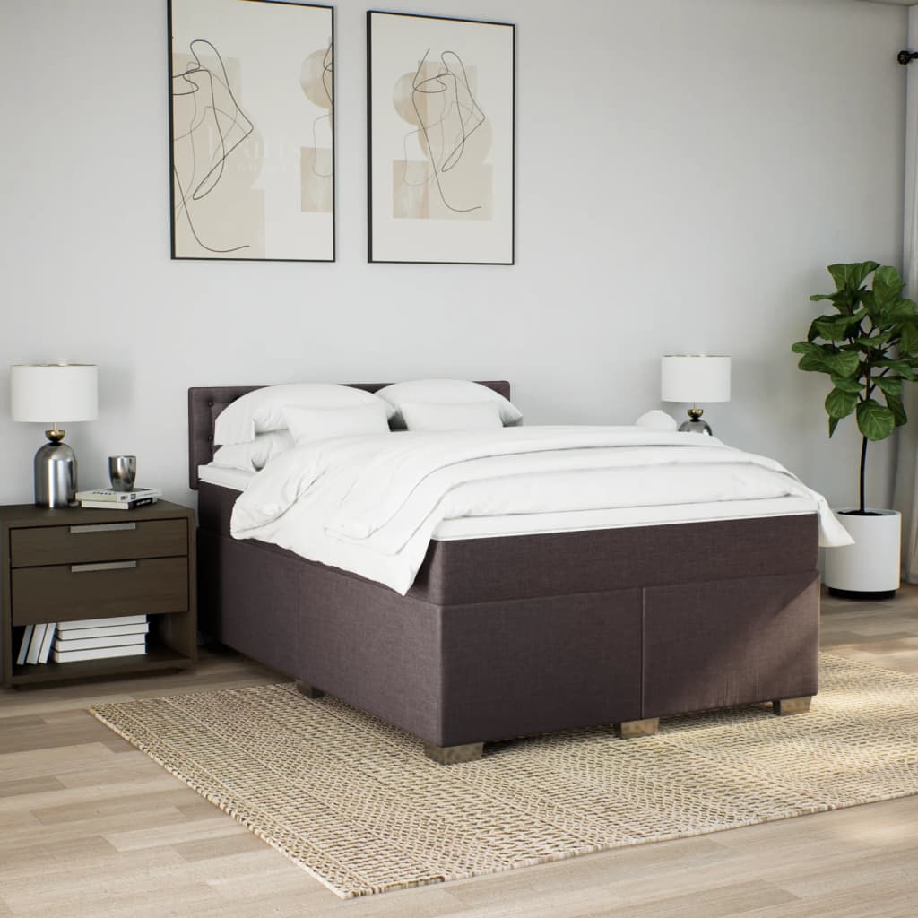 Boxspring met matras stof donkerbruin 140x200 cm is nu te koop bij PeponiXL, paradijselijk wonen!