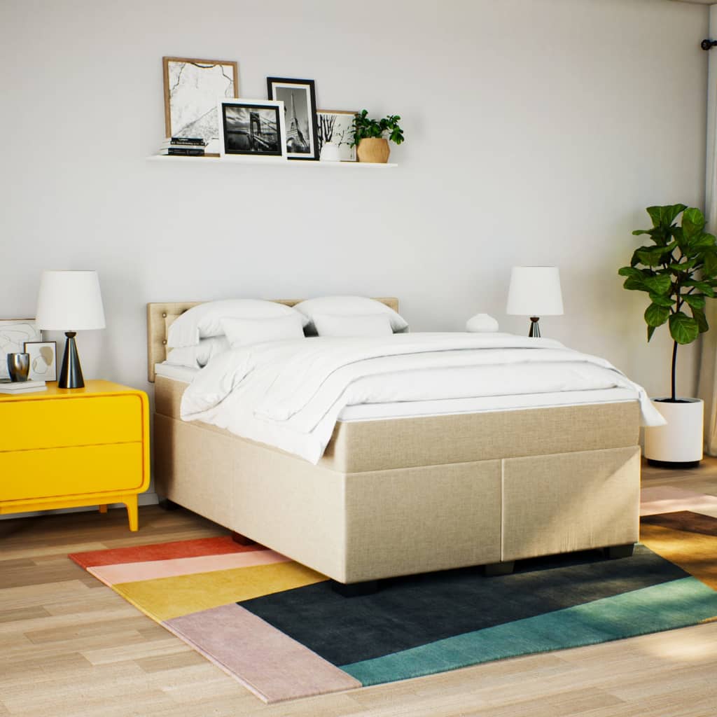 Boxspring met matras stof crèmekleurig 140x200 cm is nu te koop bij PeponiXL, paradijselijk wonen!