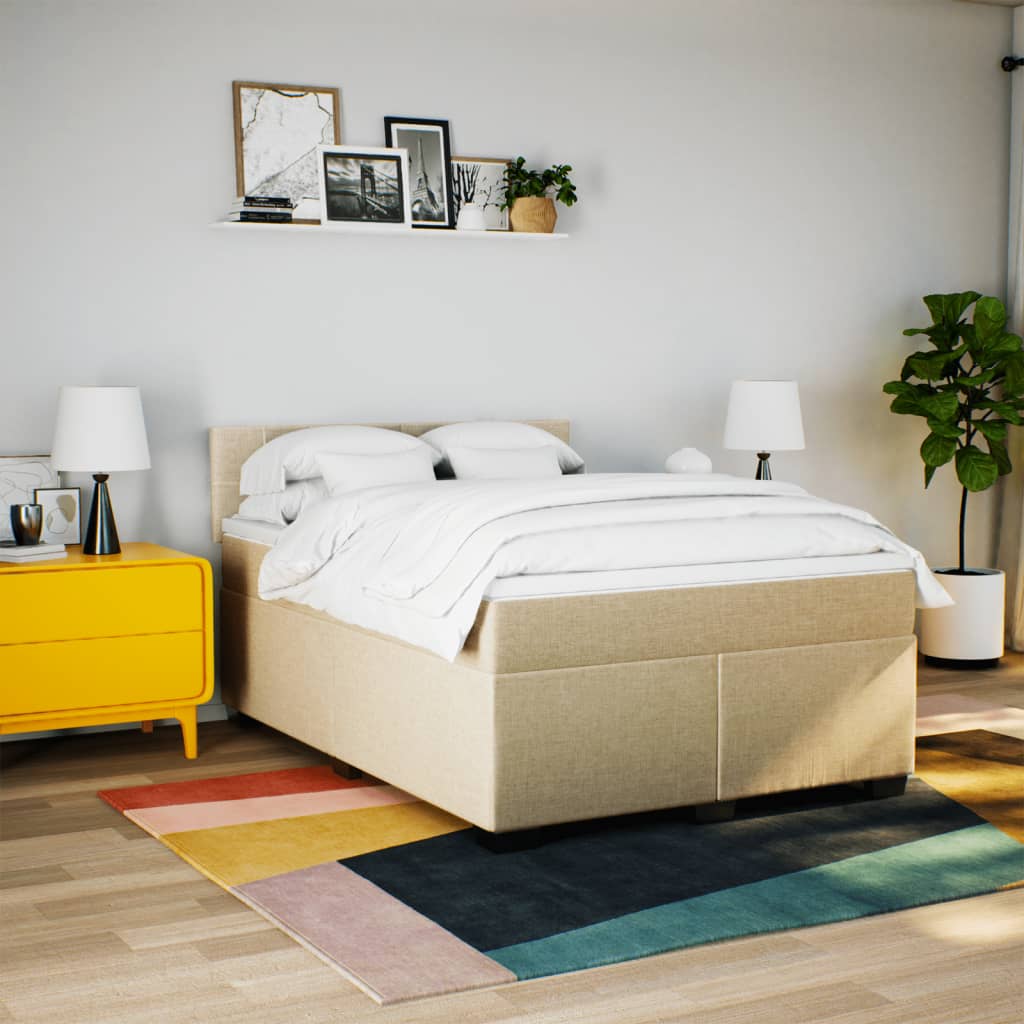Boxspring met matras stof crèmekleurig 160x200 cm is nu te koop bij PeponiXL, paradijselijk wonen!
