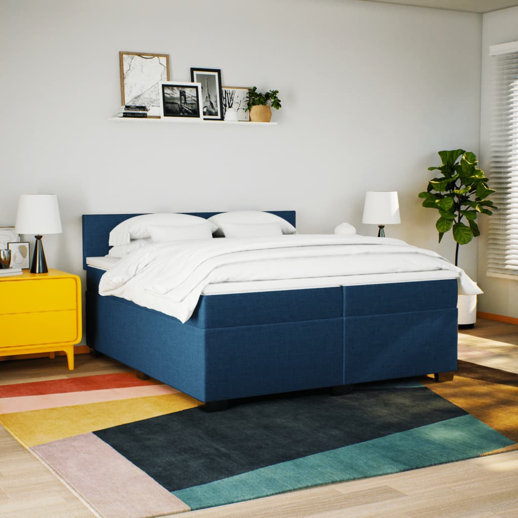 Boxspring met matras stof blauw 200x200 cm is nu te koop bij PeponiXL, paradijselijk wonen!