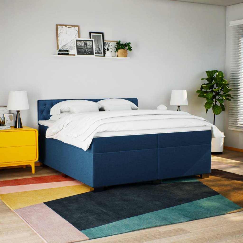 Boxspring met matras stof blauw 200x200 cm is nu te koop bij PeponiXL, paradijselijk wonen!