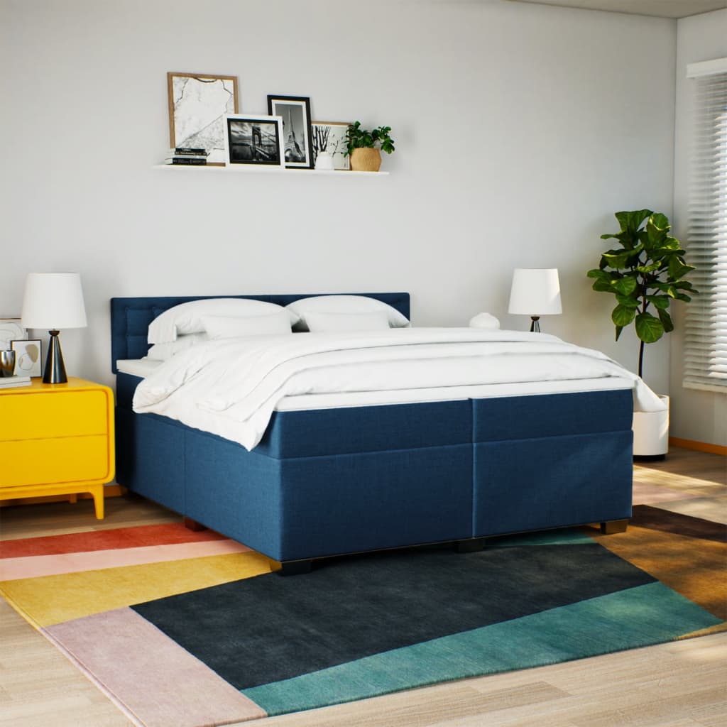 Boxspring met matras stof blauw 200x200 cm is nu te koop bij PeponiXL, paradijselijk wonen!