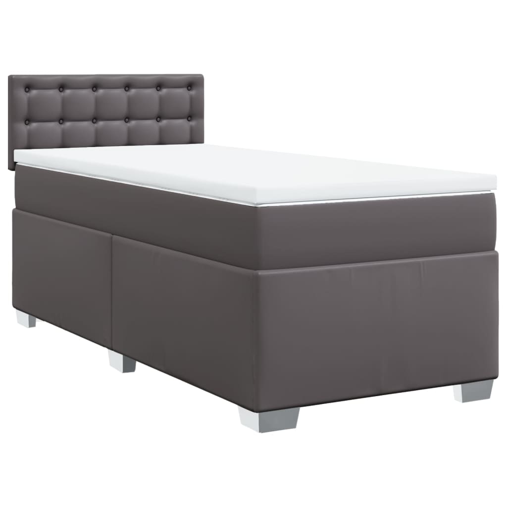 Boxspring met matras kunstleer grijs 90x190 cm is nu te koop bij PeponiXL, paradijselijk wonen!