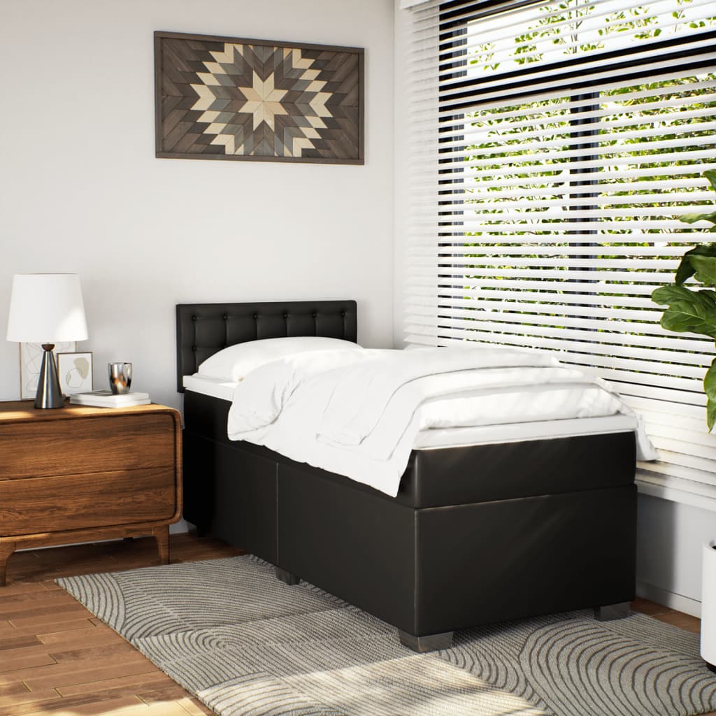 Boxspring met matras kunstleer zwart 100x200 cm is nu te koop bij PeponiXL, paradijselijk wonen!