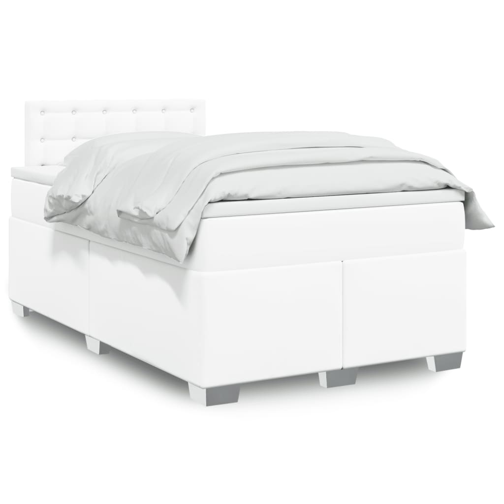 Boxspring met matras kunstleer wit 120x190 cm is nu te koop bij PeponiXL, paradijselijk wonen!