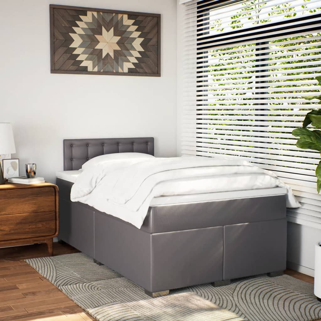Boxspring met matras kunstleer grijs 120x190 cm is nu te koop bij PeponiXL, paradijselijk wonen!