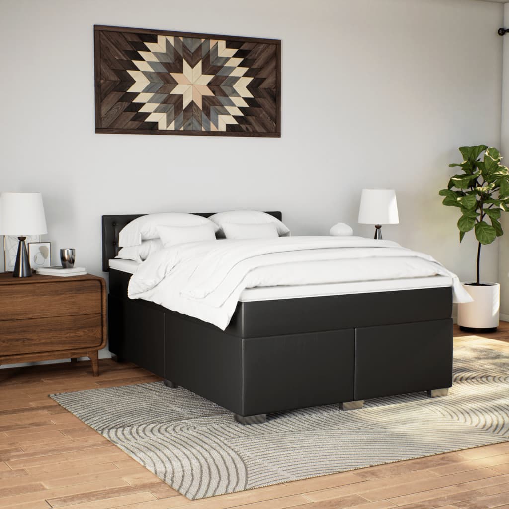 Boxspring met matras kunstleer zwart 140x190 cm is nu te koop bij PeponiXL, paradijselijk wonen!