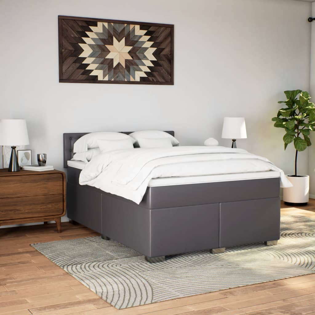 Boxspring met matras kunstleer grijs 140x200 cm is nu te koop bij PeponiXL, paradijselijk wonen!
