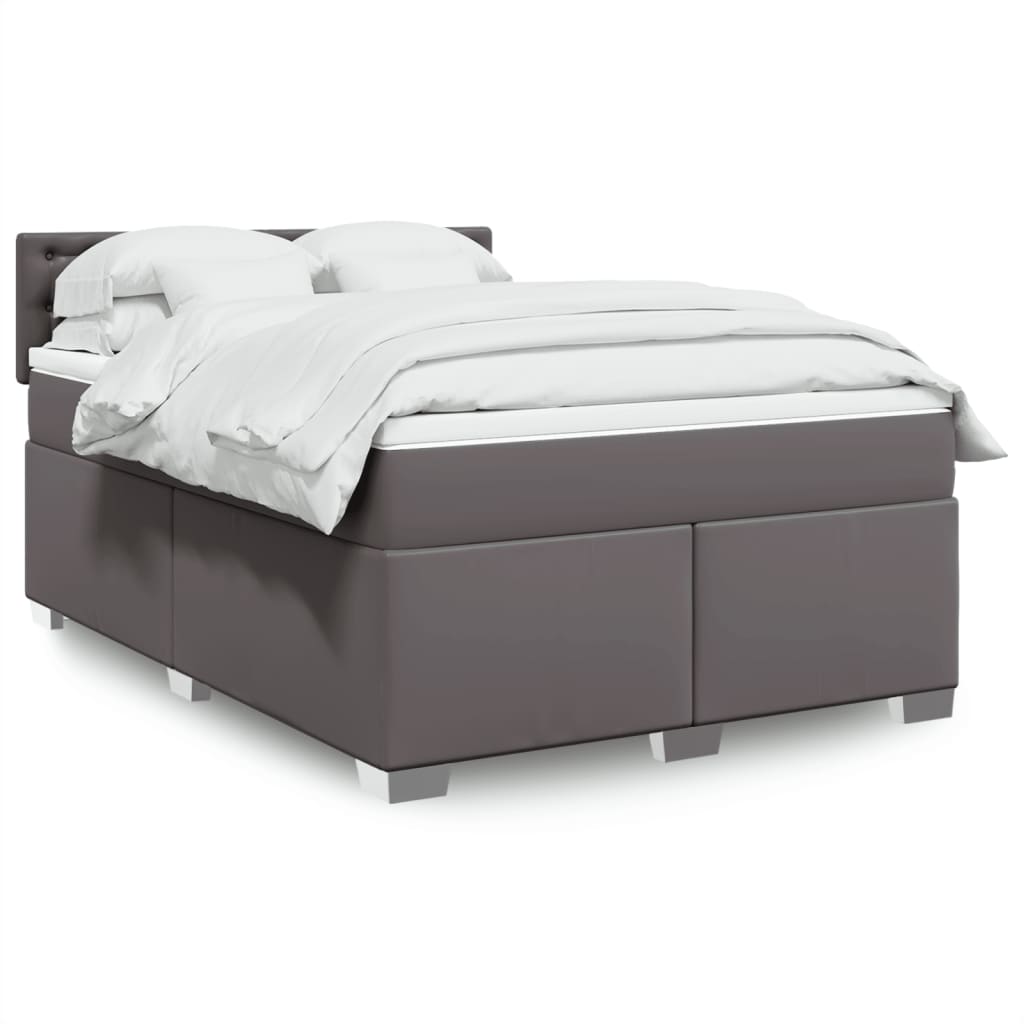 Boxspring met matras kunstleer grijs 160x200 cm is nu te koop bij PeponiXL, paradijselijk wonen!