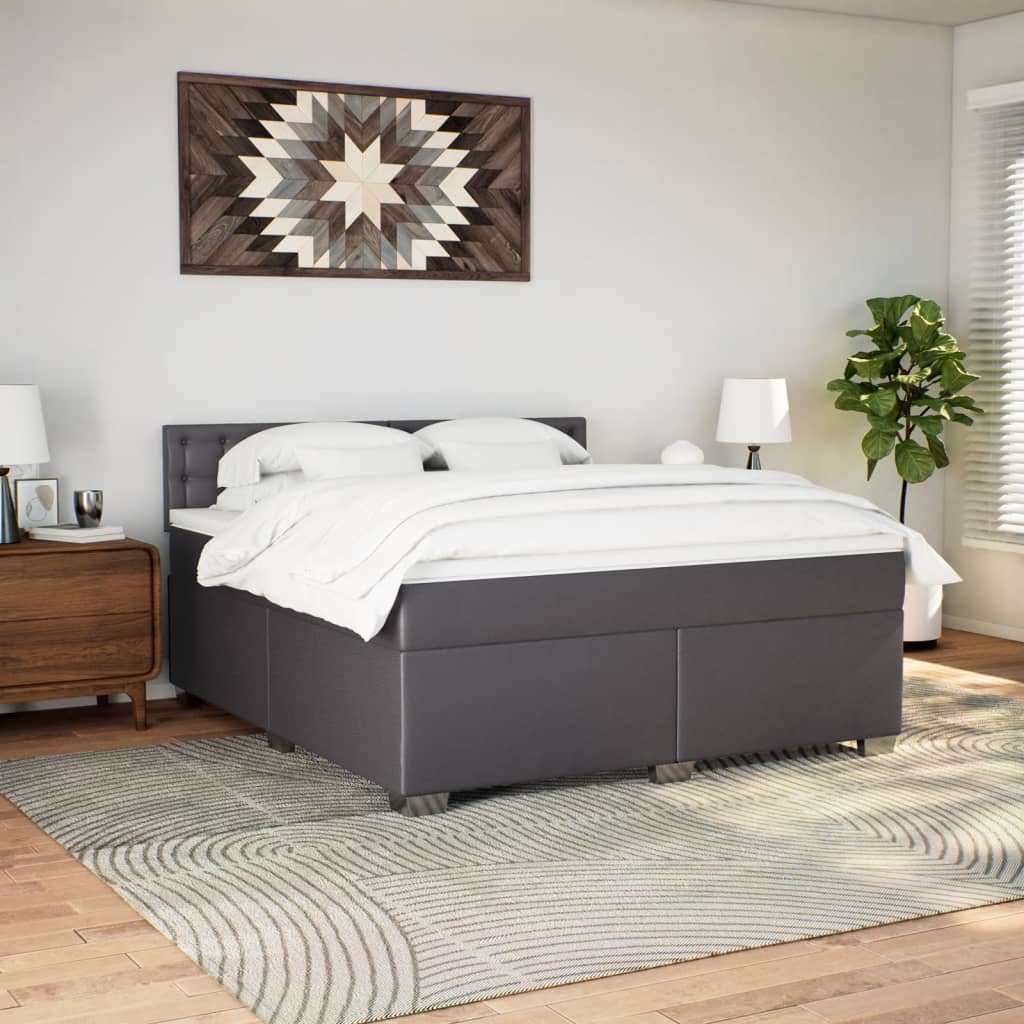 Boxspring met matras kunstleer grijs 180x200 cm is nu te koop bij PeponiXL, paradijselijk wonen!