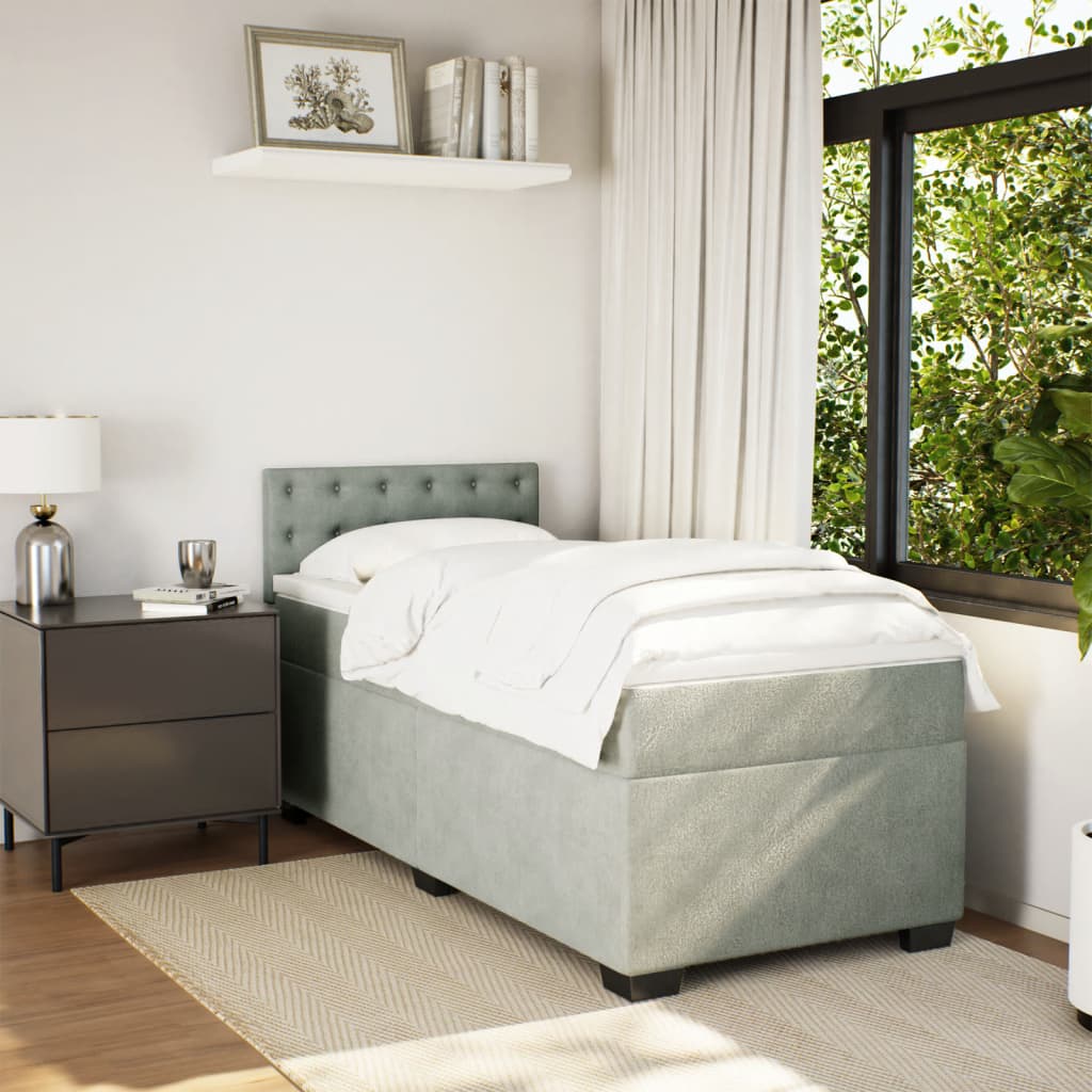Boxspring met matras fluweel lichtgrijs 80x200 cm is nu te koop bij PeponiXL, paradijselijk wonen!