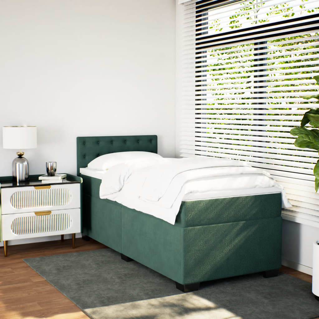Boxspring met matras fluweel donkergroen 90x190 cm is nu te koop bij PeponiXL, paradijselijk wonen!