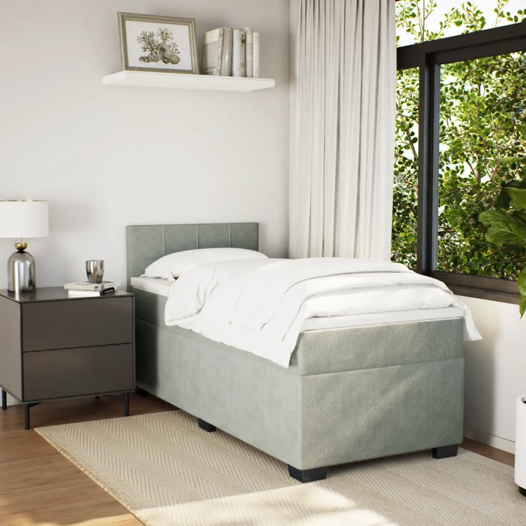 Boxspring met matras fluweel lichtgrijs 90x190 cm is nu te koop bij PeponiXL, paradijselijk wonen!