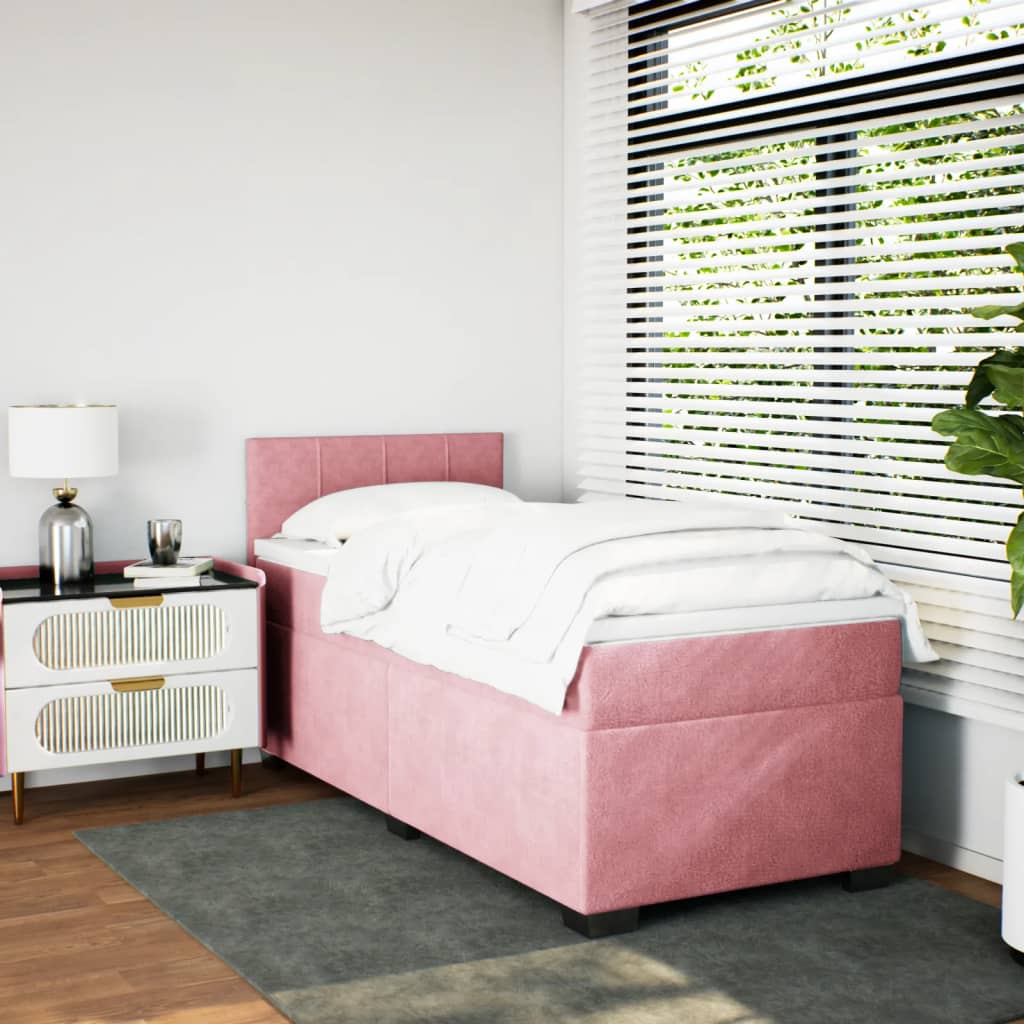 Boxspring met matras fluweel roze 90x190 cm is nu te koop bij PeponiXL, paradijselijk wonen!